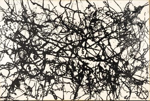 Barbeau, Marcel (1925-2016), Les mailles du désir, vers 1958-1959, Émail sur toile de coton au pinceau et à la ficelle, 118 x 173 cm 2000-28